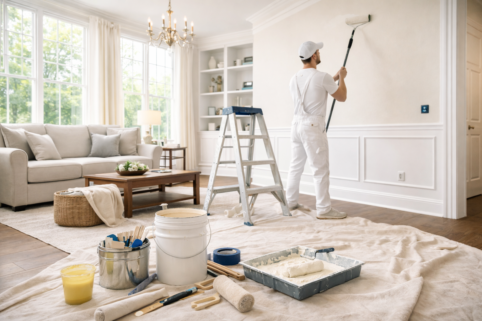 Professional interior painter working in Florida home