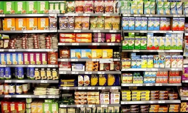 An image showing premium food products stacked up on shelves